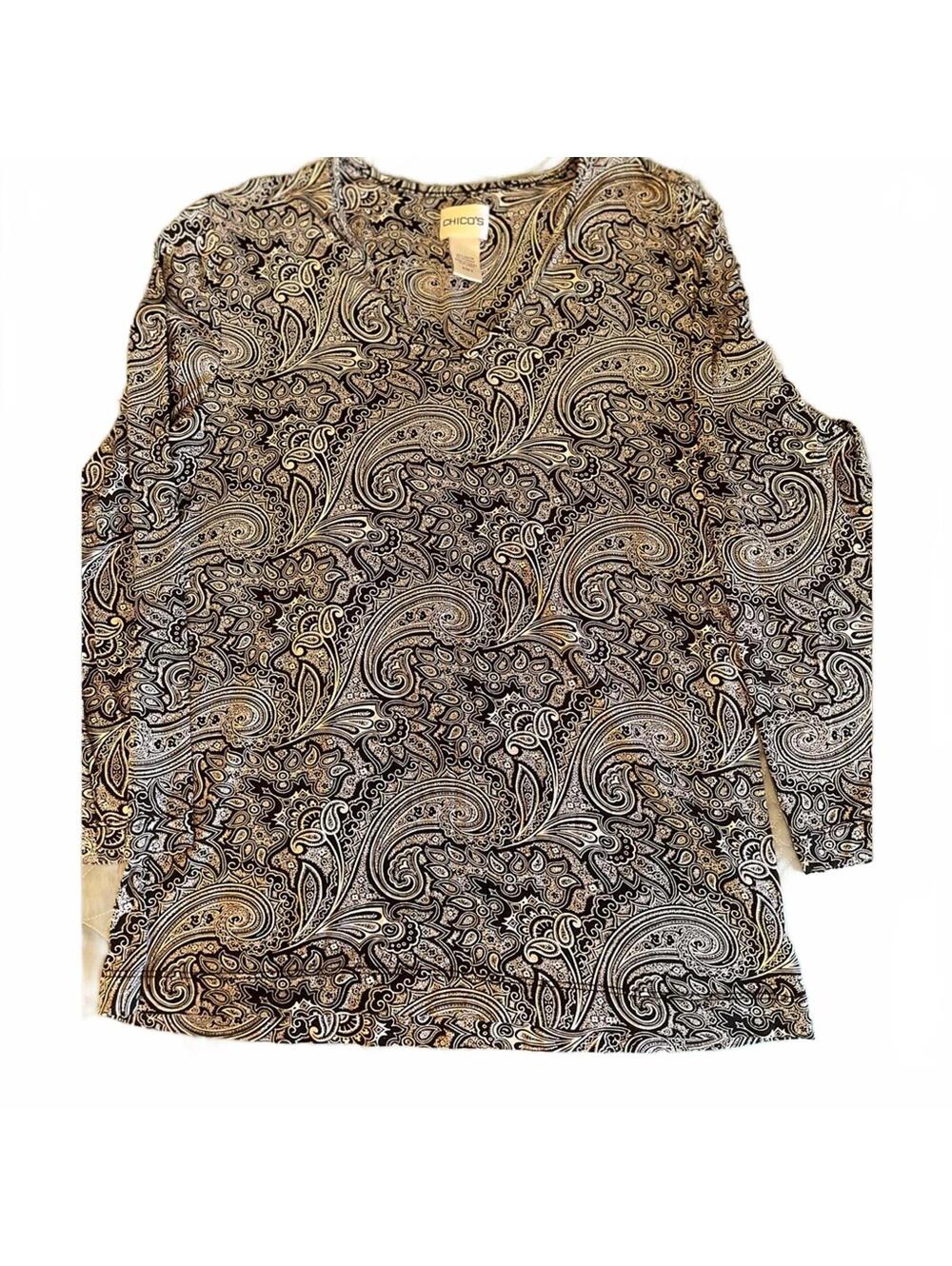 Chico’s Black White Paisley Top Women’s Printed Blouse Lightweight Classic